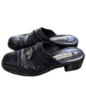 Brighton Black FRANKI Woven leather Mules with Silver heart charm Size 8